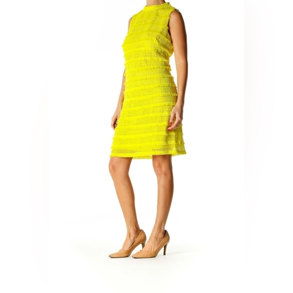 J. Crew Fringe Sheath Dress Citron Yellow Lined Sleeveless G1532 Size 00